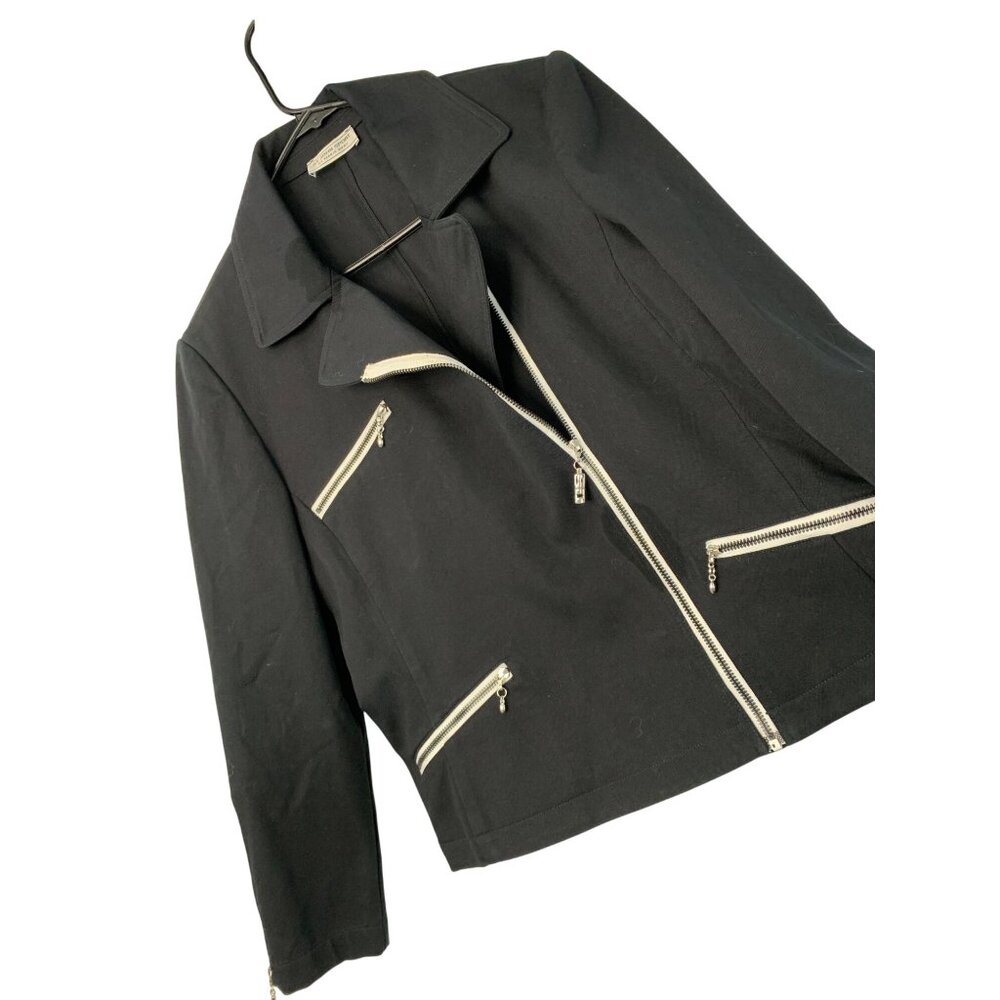 VTG M/L EUC St. John Sport Marie Gray Black Twill Jacket Asym Zip Stretch 8101